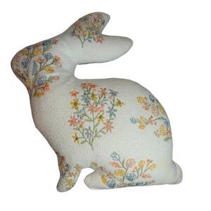 Vintage Enchanted Embroidered Floral Cottagecore Bunny Plush Pillow